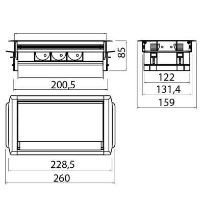 Блок розеток настольный 3 розетки AE-PBC3GS-53BKS (Schuko) без нижнего корпуса, с щёткой, алюминий, с проводом 1.5 метра