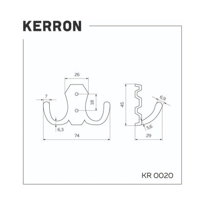 Крючок мебельный 2-х рожковый KERRON KR 0020 BL матовый черный