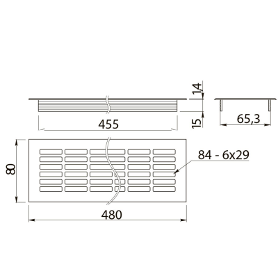 Решетка вентиляционная, 480*80 мм, черный, GTV KK-W80800-D2