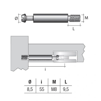 Дюбель стяжной М8, D8, 5х49 мм, цинк, TE135FZ, СЛОРОС (500шт/упак)