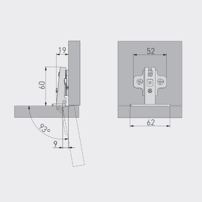 Петля накладная, с планкой H=2, ZP-BICN090BE, GTV