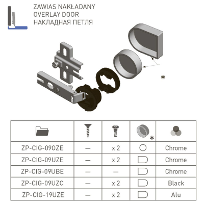 Петля накладная, для стекла, хром, ZP-CIG-09OZE, GTV